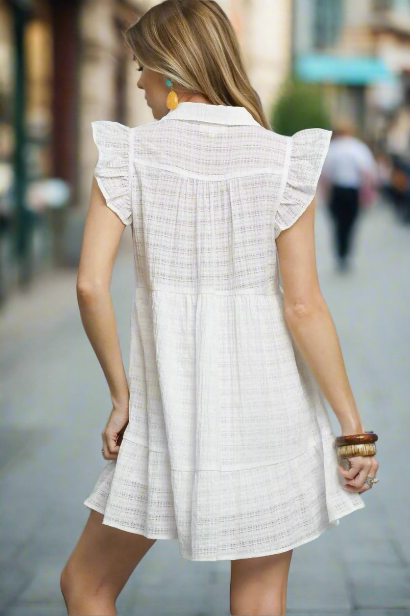 Ruffle Cap Sleeve Textured Mini Dress
