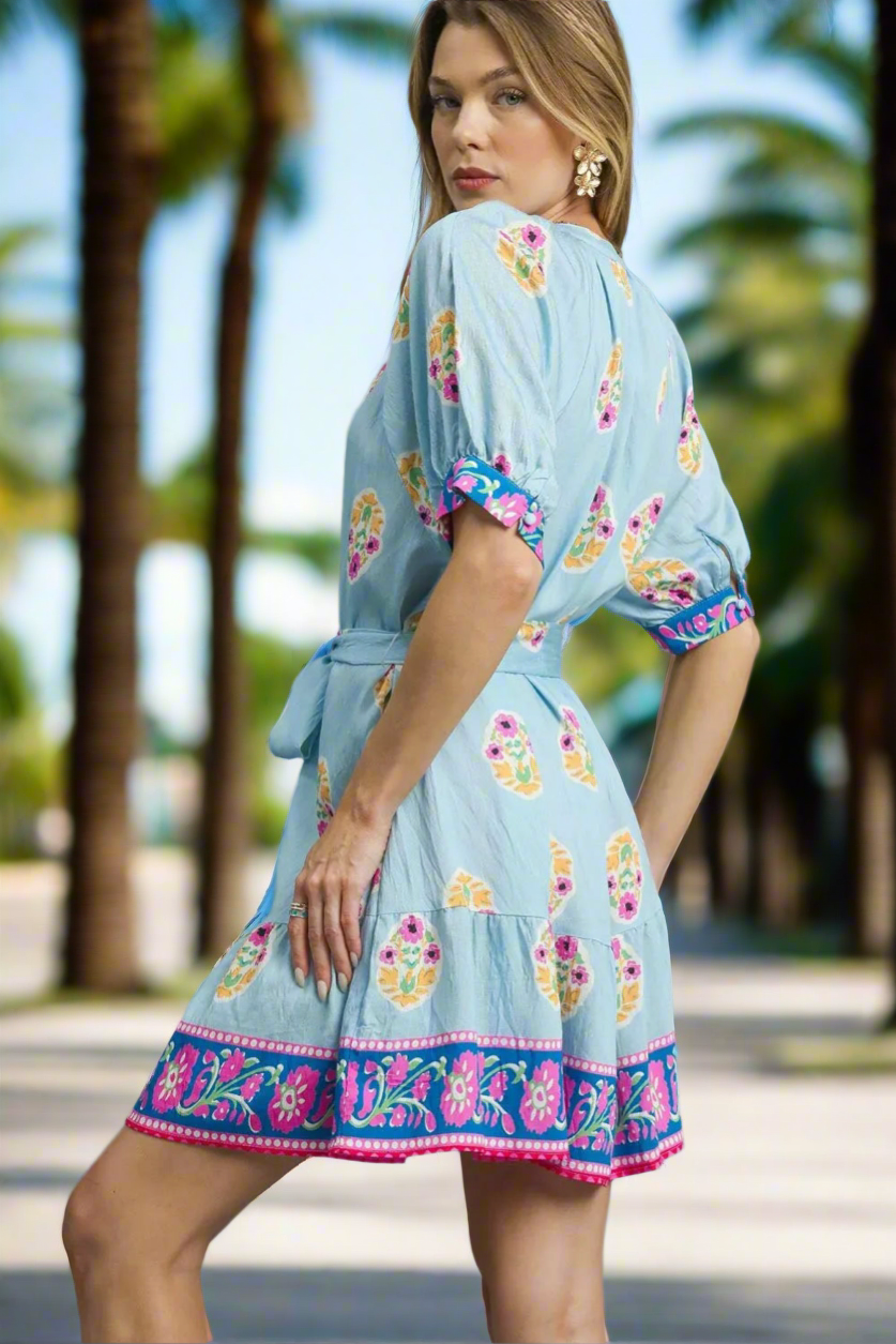 Floral Print Tie Waist Short Sleeve Dress