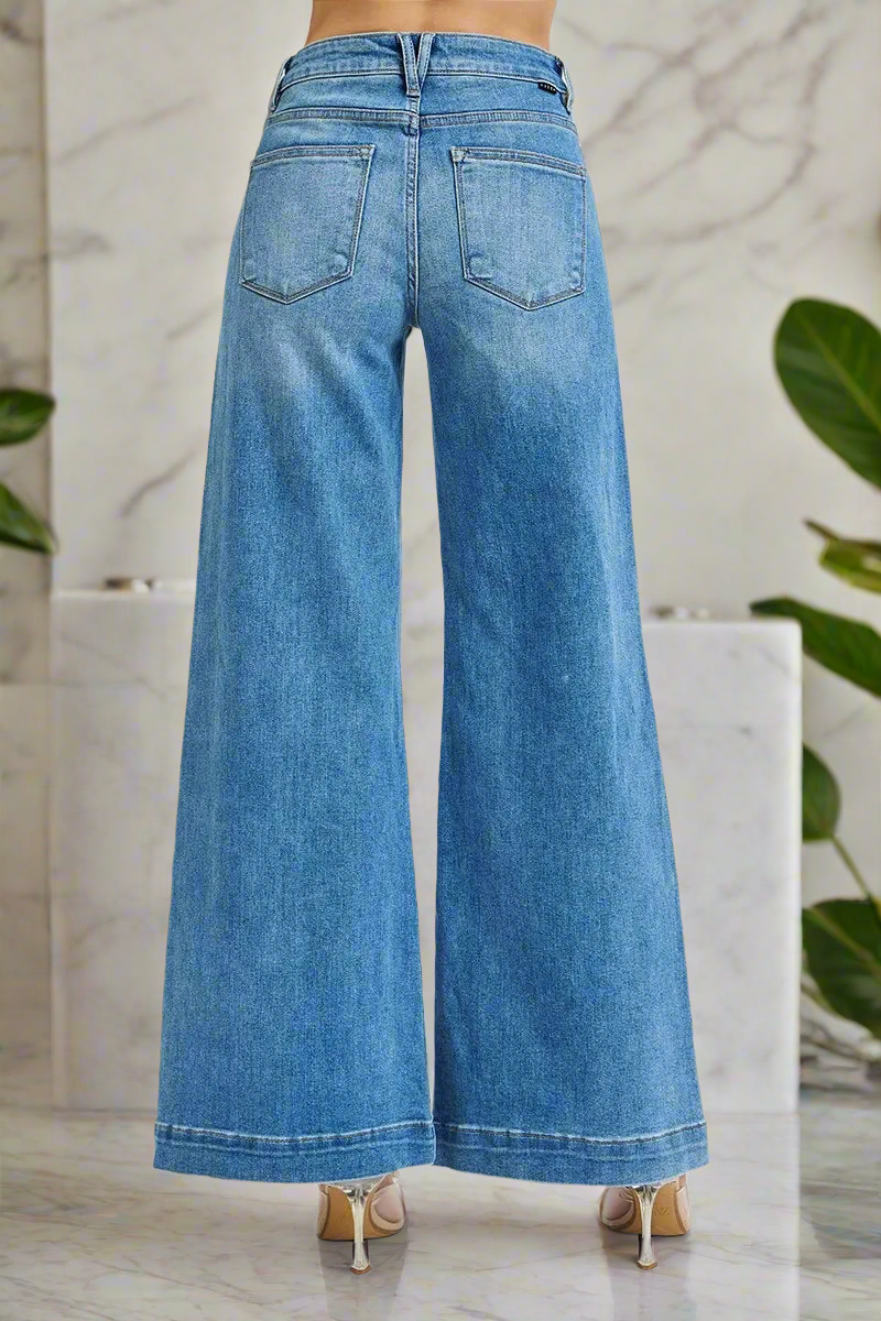 Full Size Mid Rise Wide Front Patch Pocket Jeans Plus Size