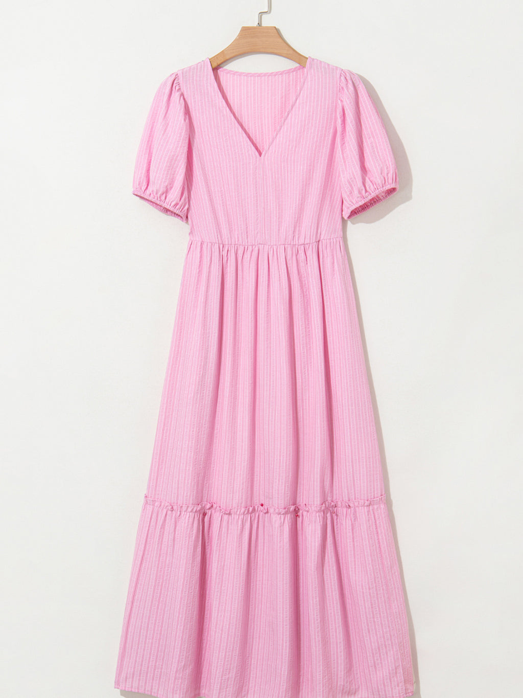 Striped Puff Sleeve V-Neck Maxi Dress