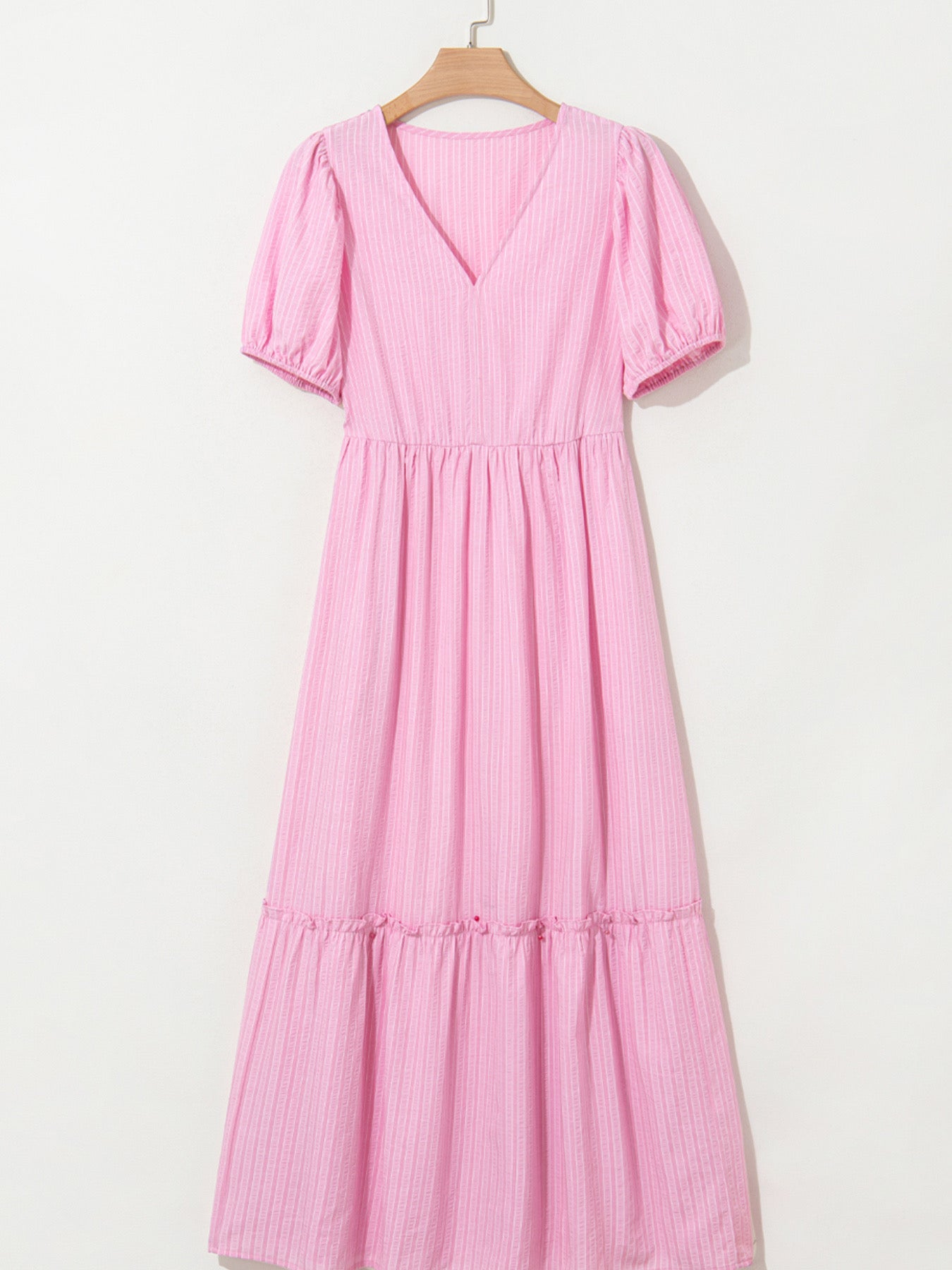 Striped Puff Sleeve V-Neck Maxi Dress
