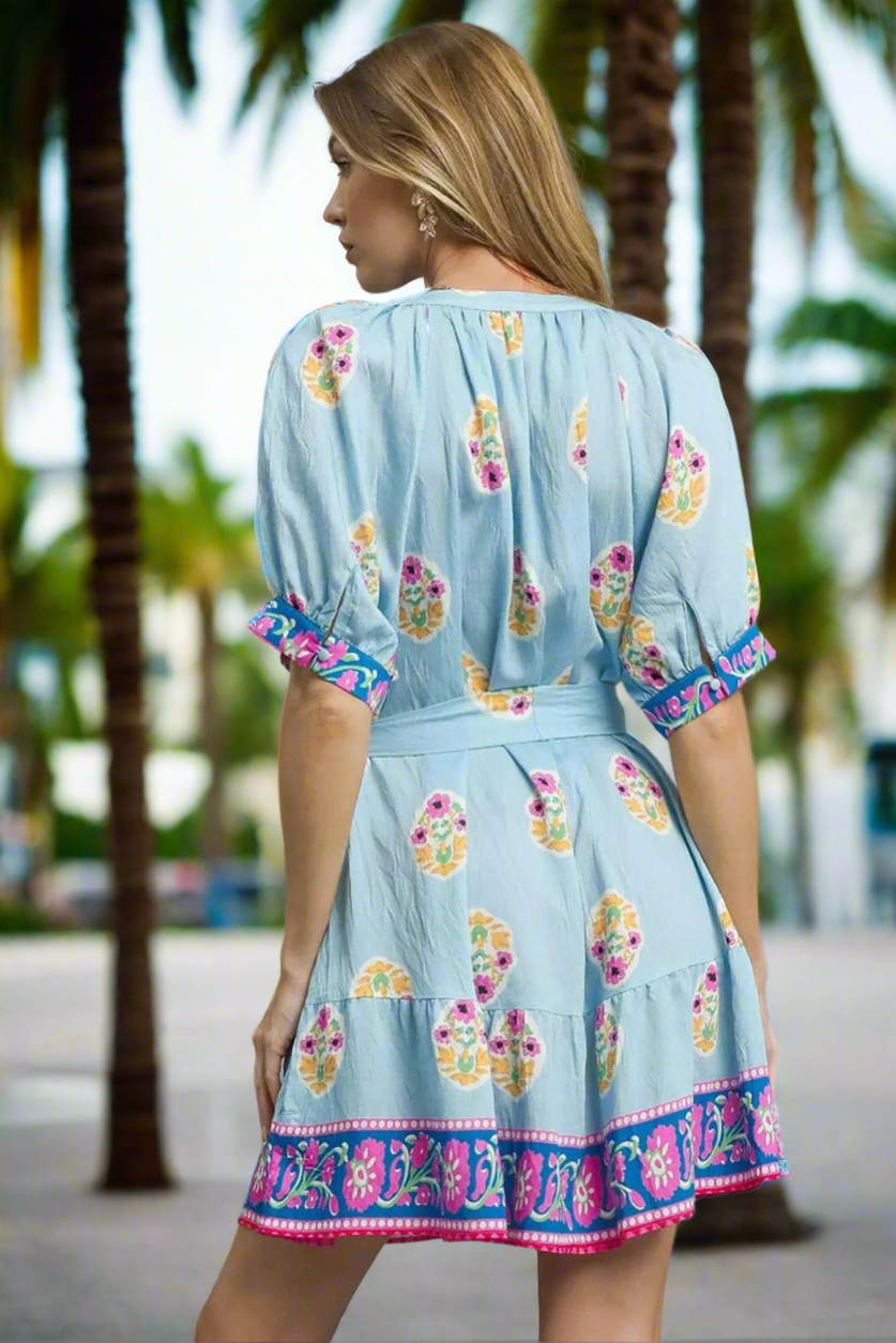 Floral Print Tie Waist Short Sleeve Dress