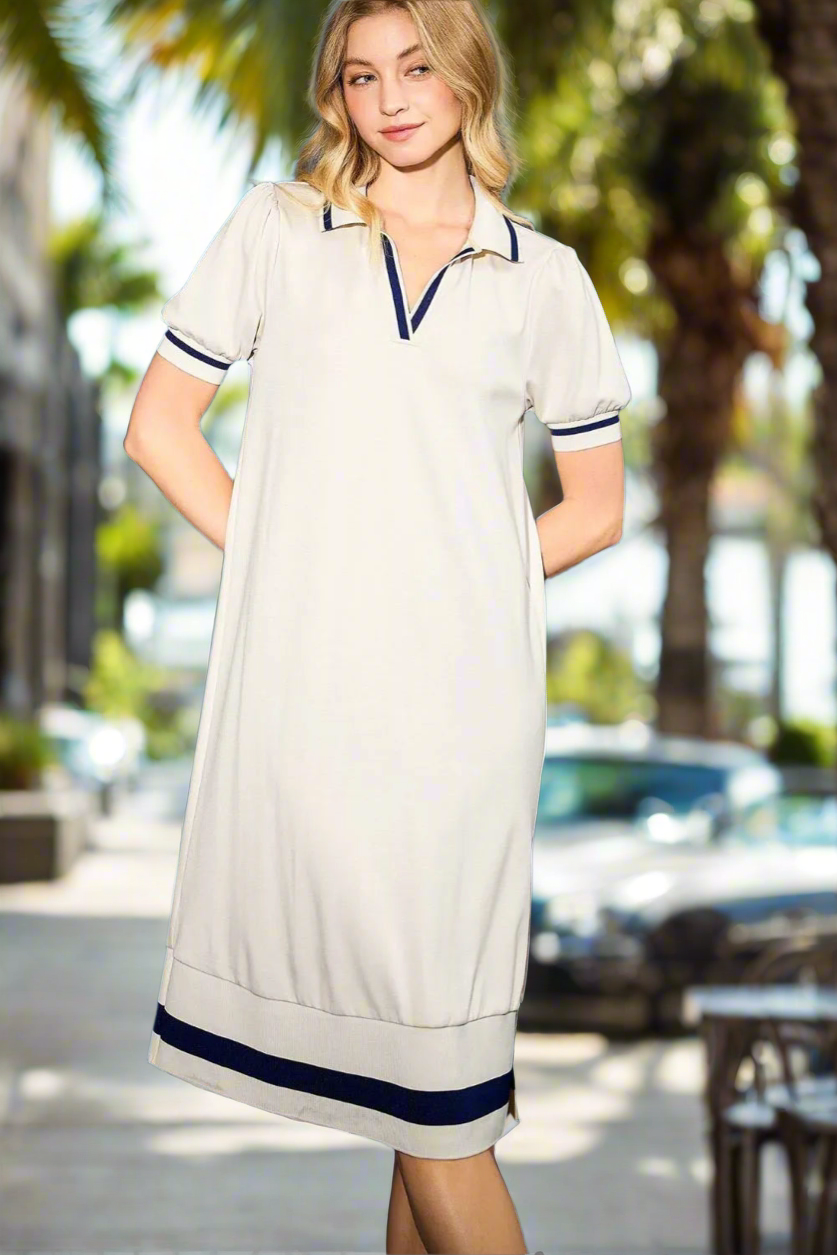 Side Slit Contrast Trim Short Sleeve Dress