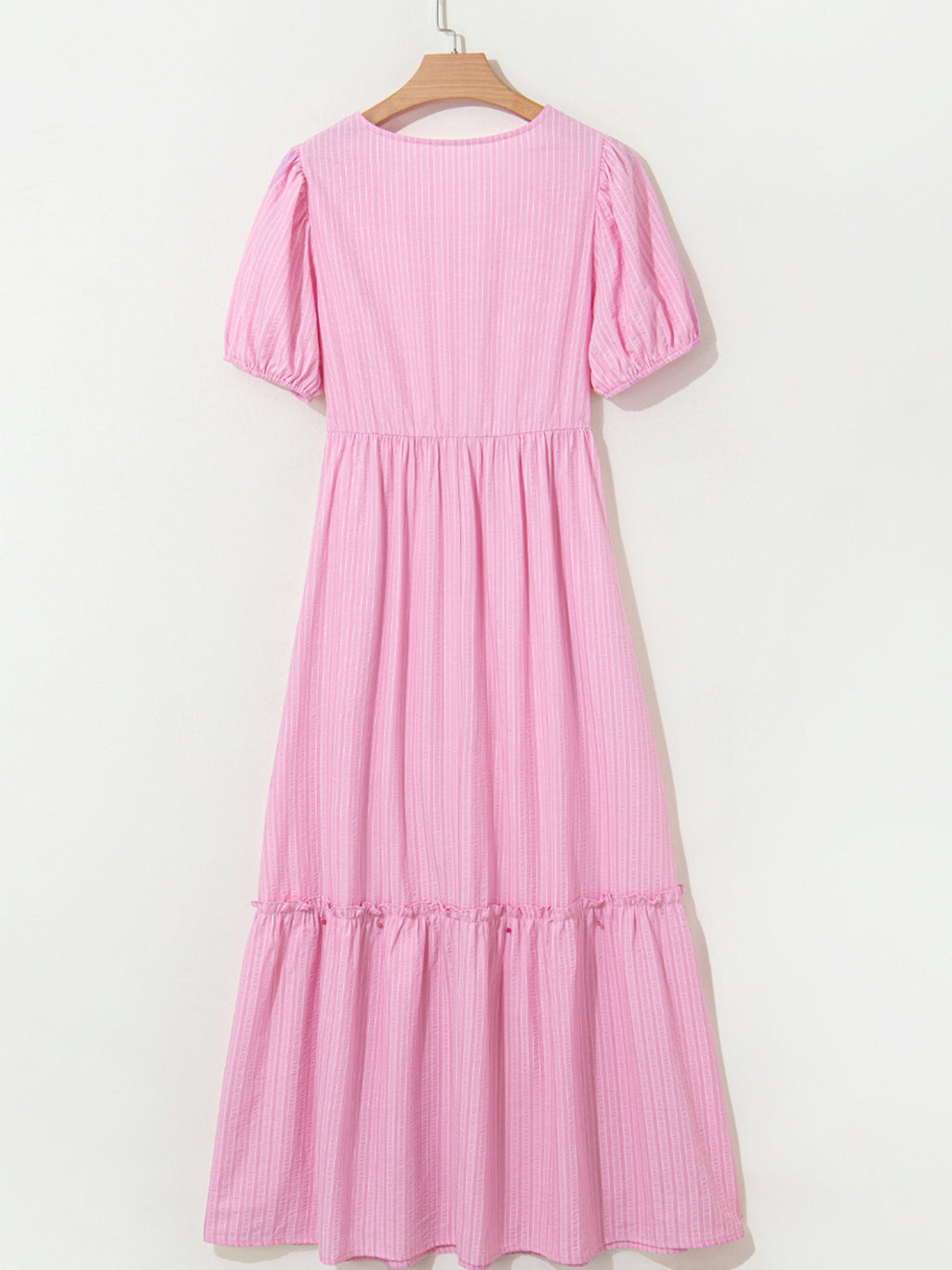 Striped Puff Sleeve V-Neck Maxi Dress