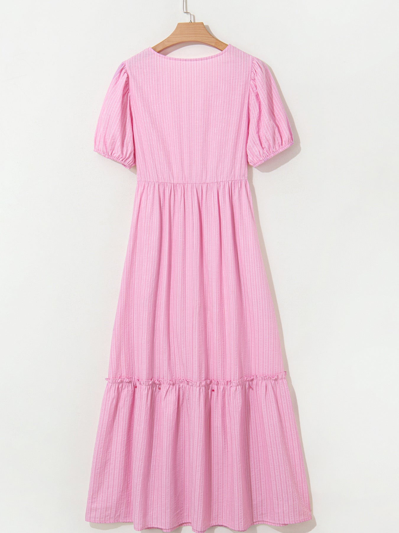 Striped Puff Sleeve V-Neck Maxi Dress