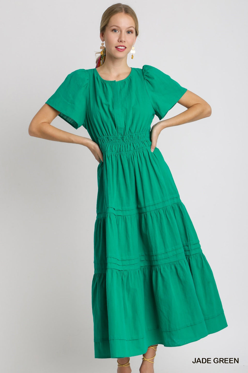 Tiered Maxi Dress with Pin-tuck and Smocked Waistband